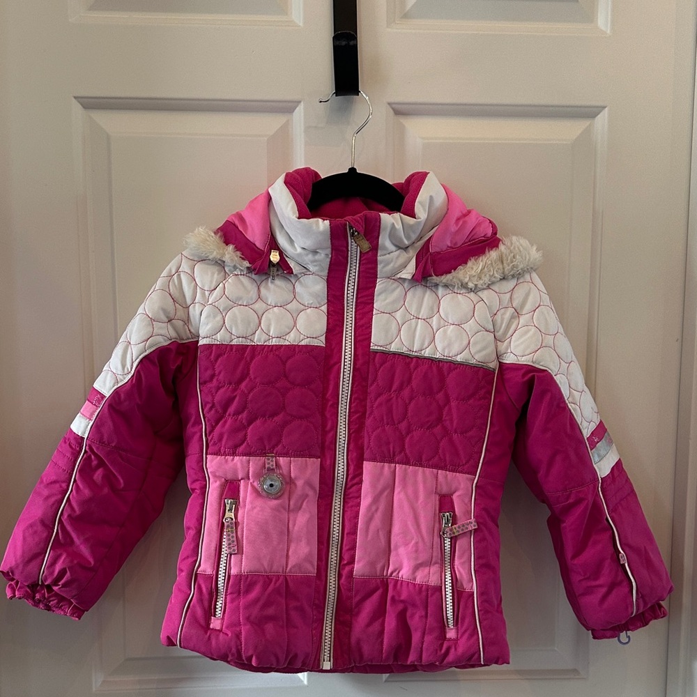 Obermeyer Pink and White Insulated Quilted Ski Jacket